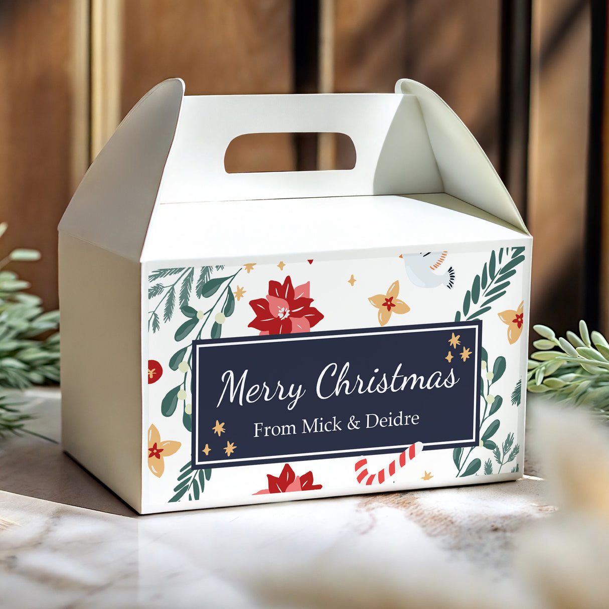 Christmas Florals Personalised Gable Favour Box