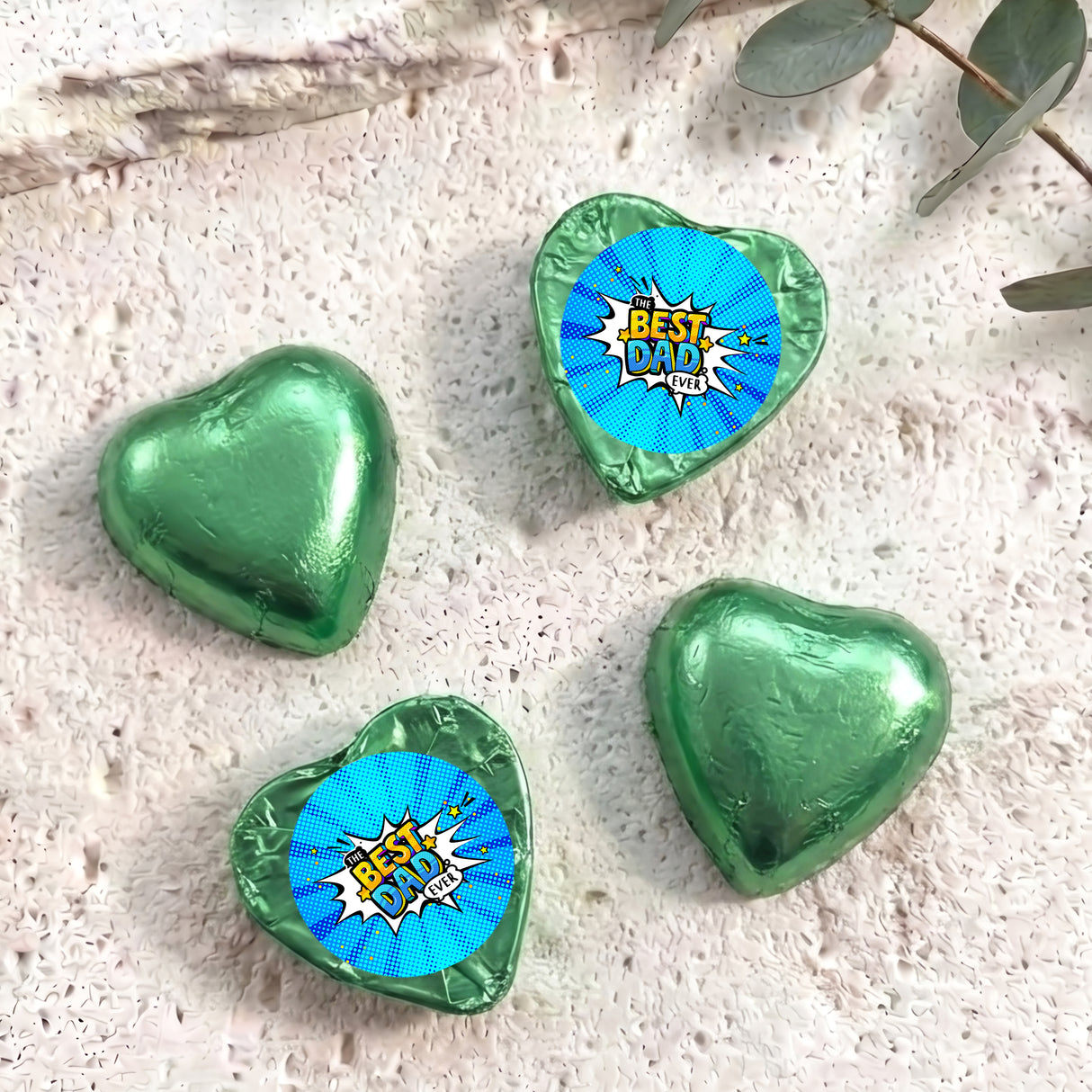 Best Dad Ever Fathers Day Blue Comic Personalised Foil Covered Chocolate Hearts