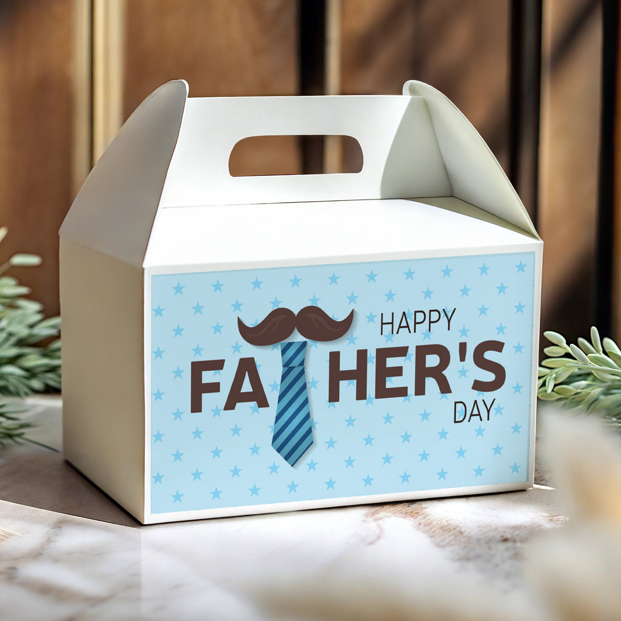 Tie Moustache Fathers Day Personalised Gable Favour Box