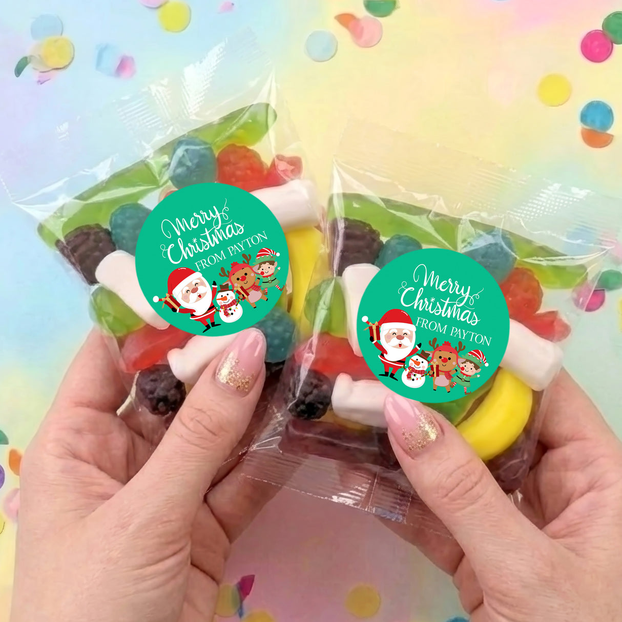 Merry Christmas Green Personalised Party Mix Lolly Bag
