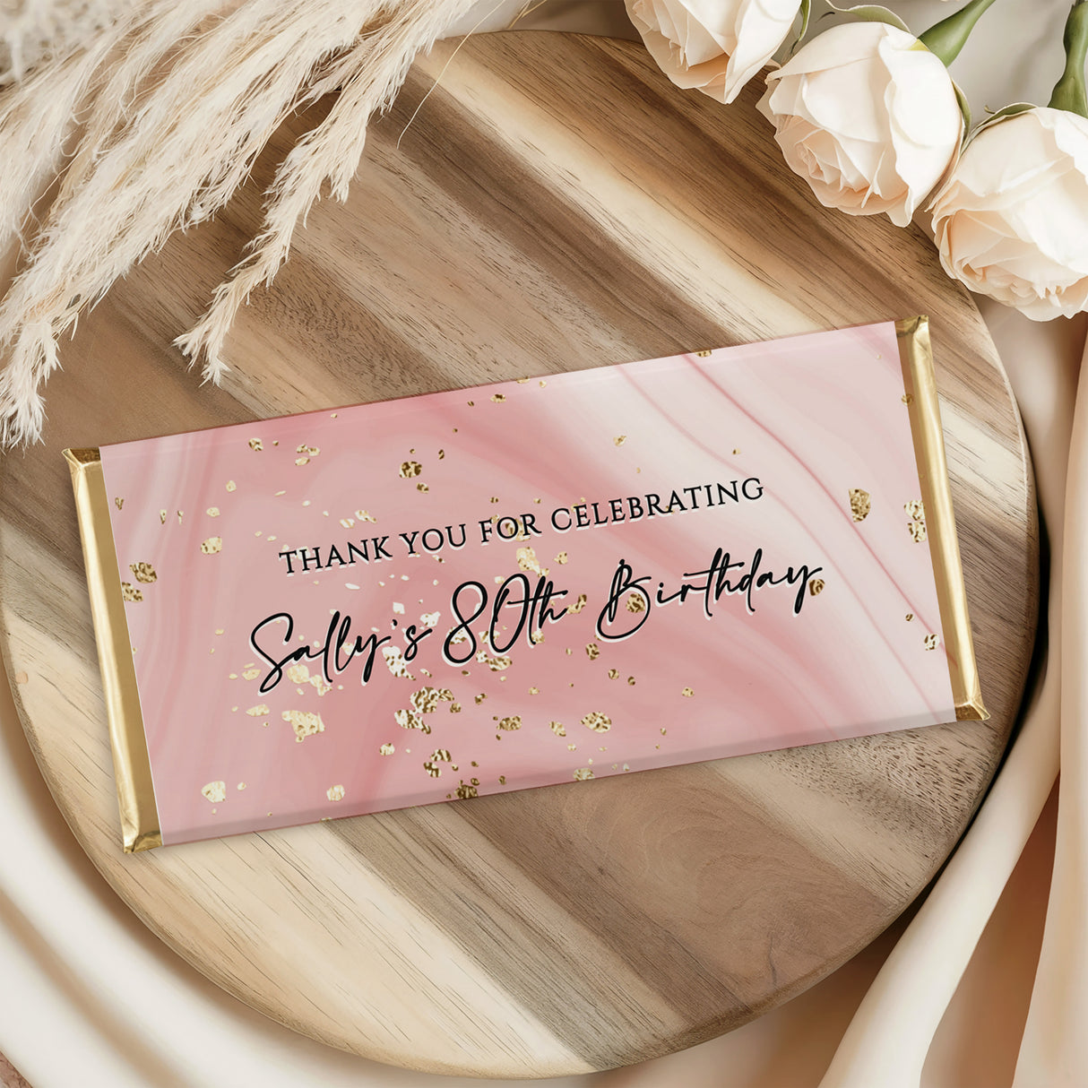 80th Birthday Pink Glitter Marble Design Female Chocolate Bar