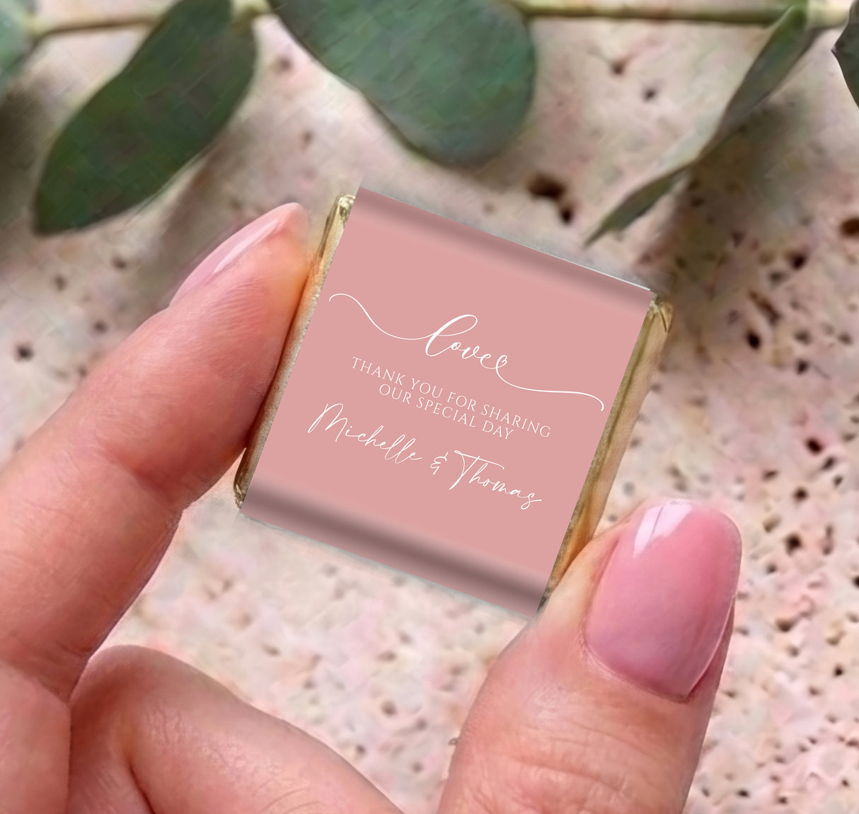 Dusty Pink Wedding Love Personalised Mini Chocolates