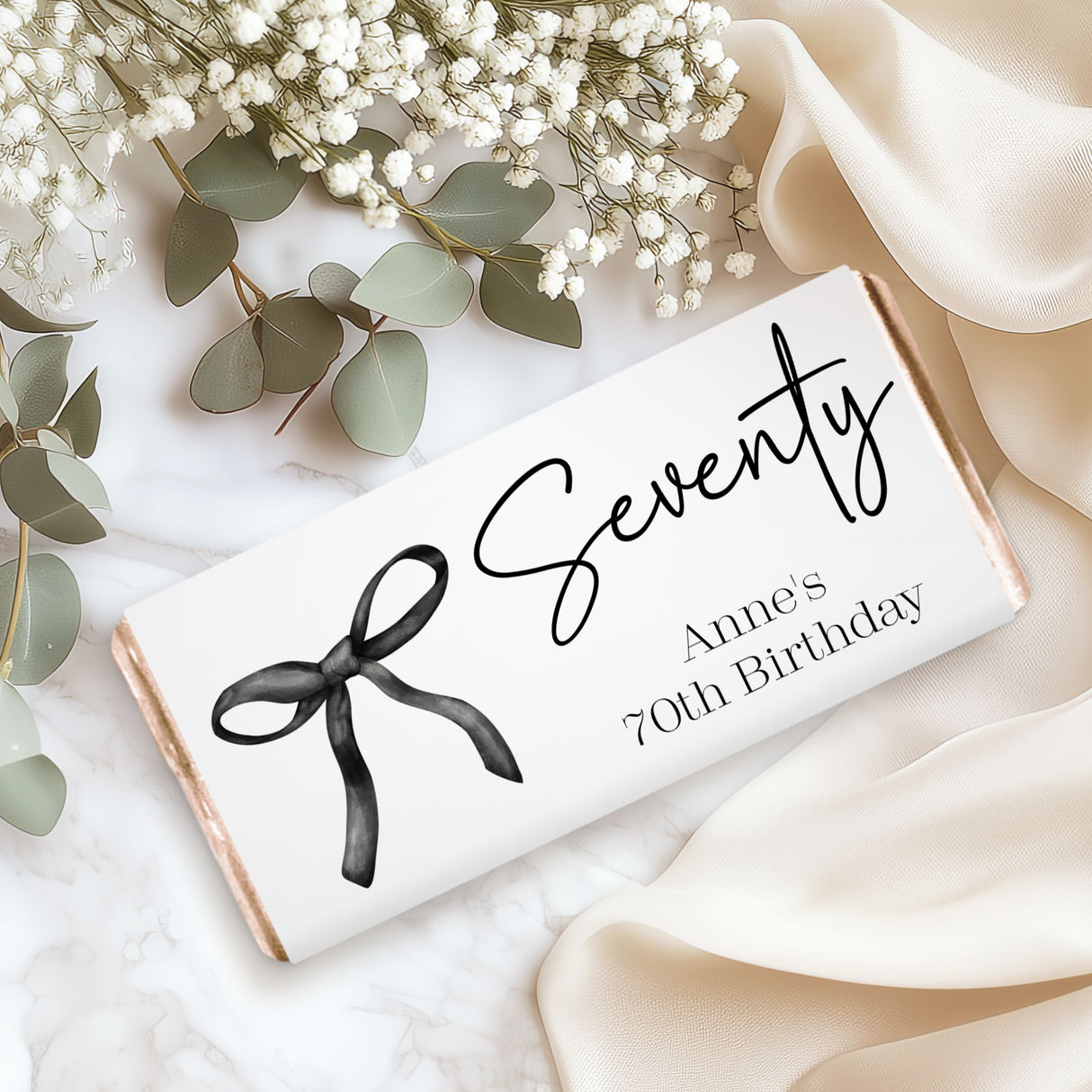 Black Bow 70th Birthday Chocolate Bar