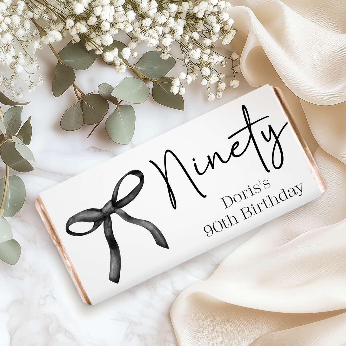 Black Bow 90th Birthday Chocolate Bar