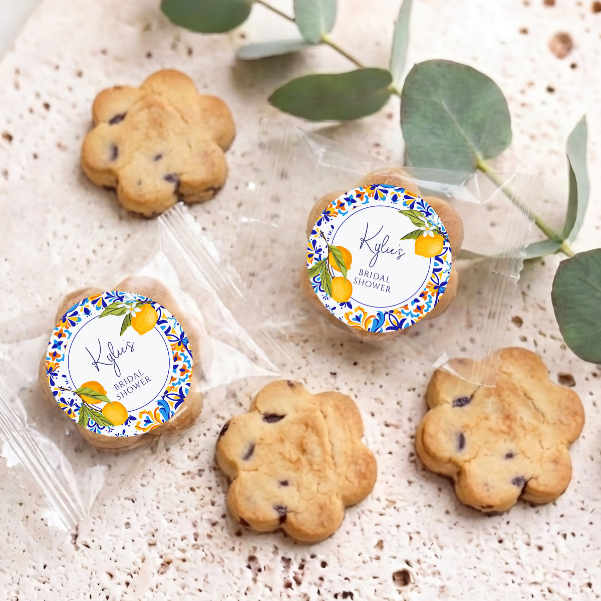 Amalfi Lemons Bridal Shower Personalised Bite Size Choc Chip Cookies