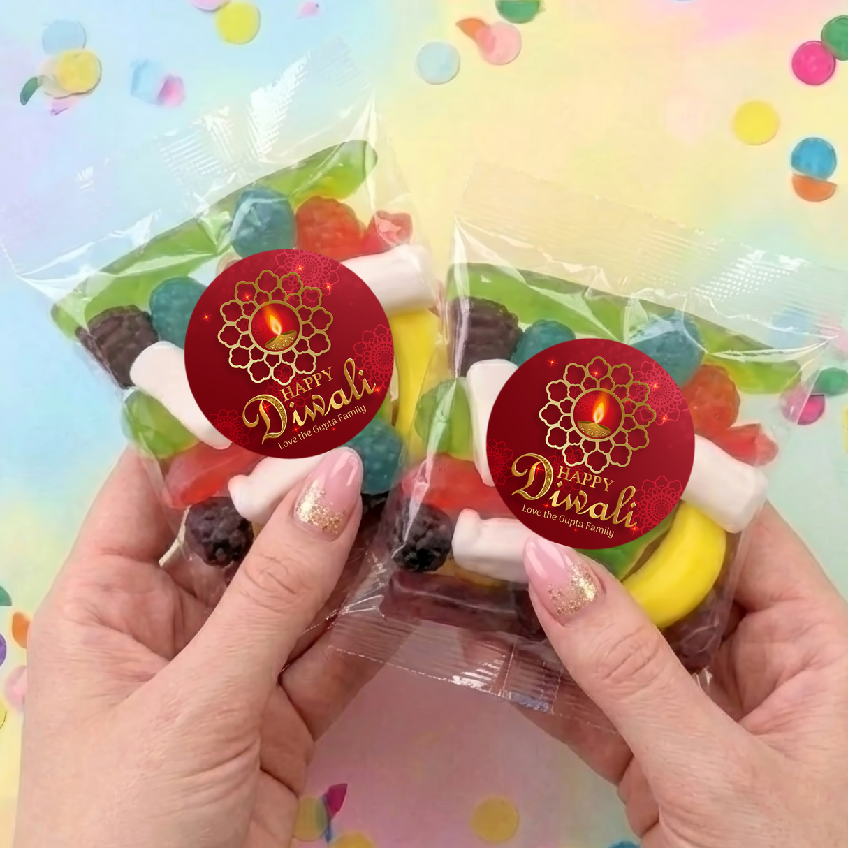 Diwali Red Candle Personalised Party Mix Lolly Bag
