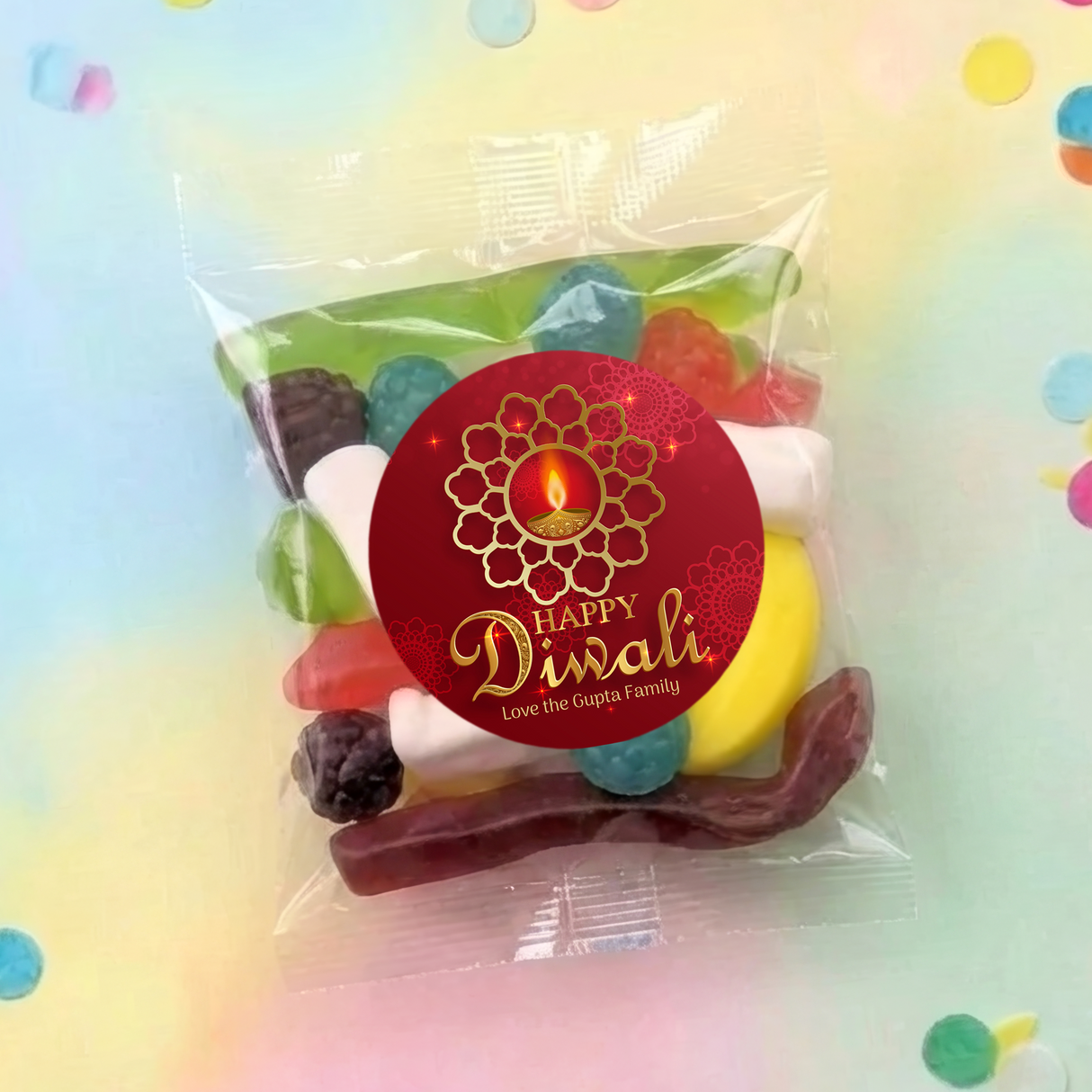 Diwali Red Candle Personalised Party Mix Lolly Bag
