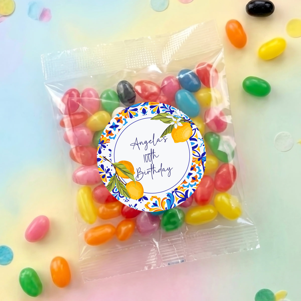 Amalfi Lemons 100th Birthday Personalised Jelly Bean Bags