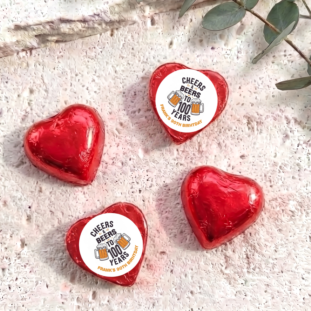 Cheers Beers 100th Birthday Personalised Foil Covered Chocolate Hearts