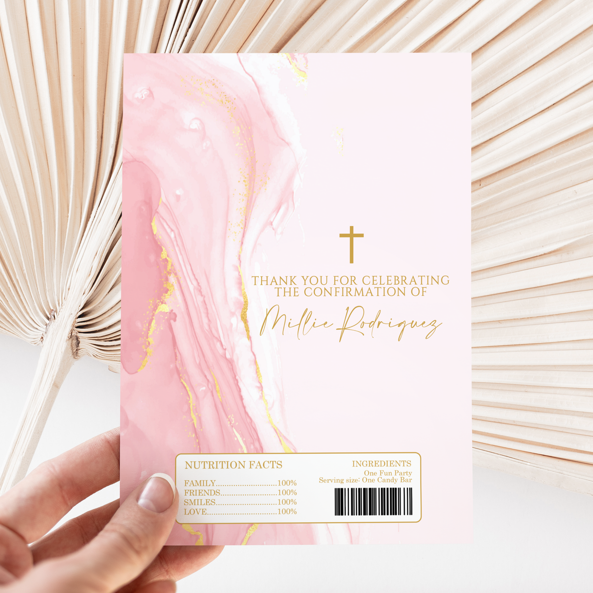 Pink & Gold Marble Confirmation DIY Printed Chocolate Wrappers