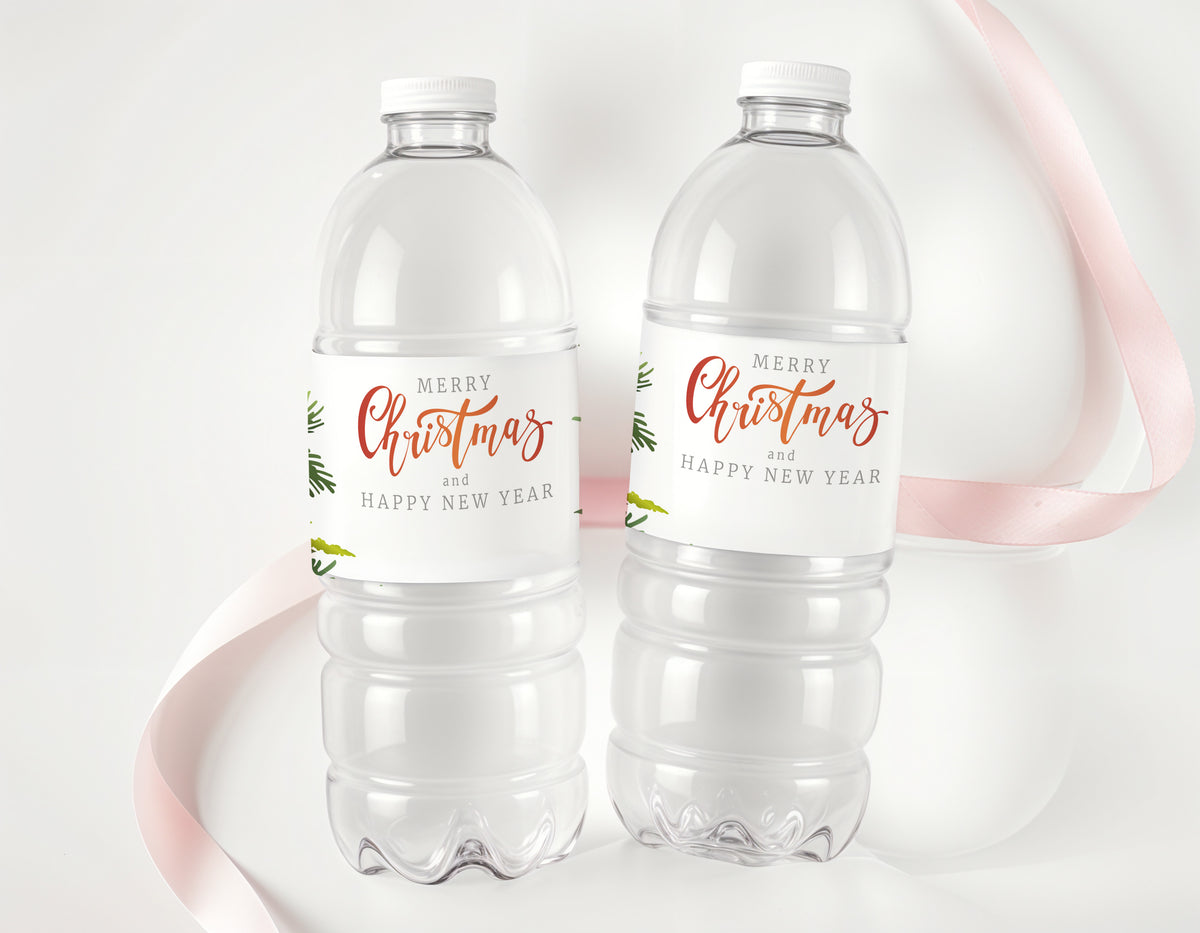 Christmas Greenery Personalised Water Bottle Labels