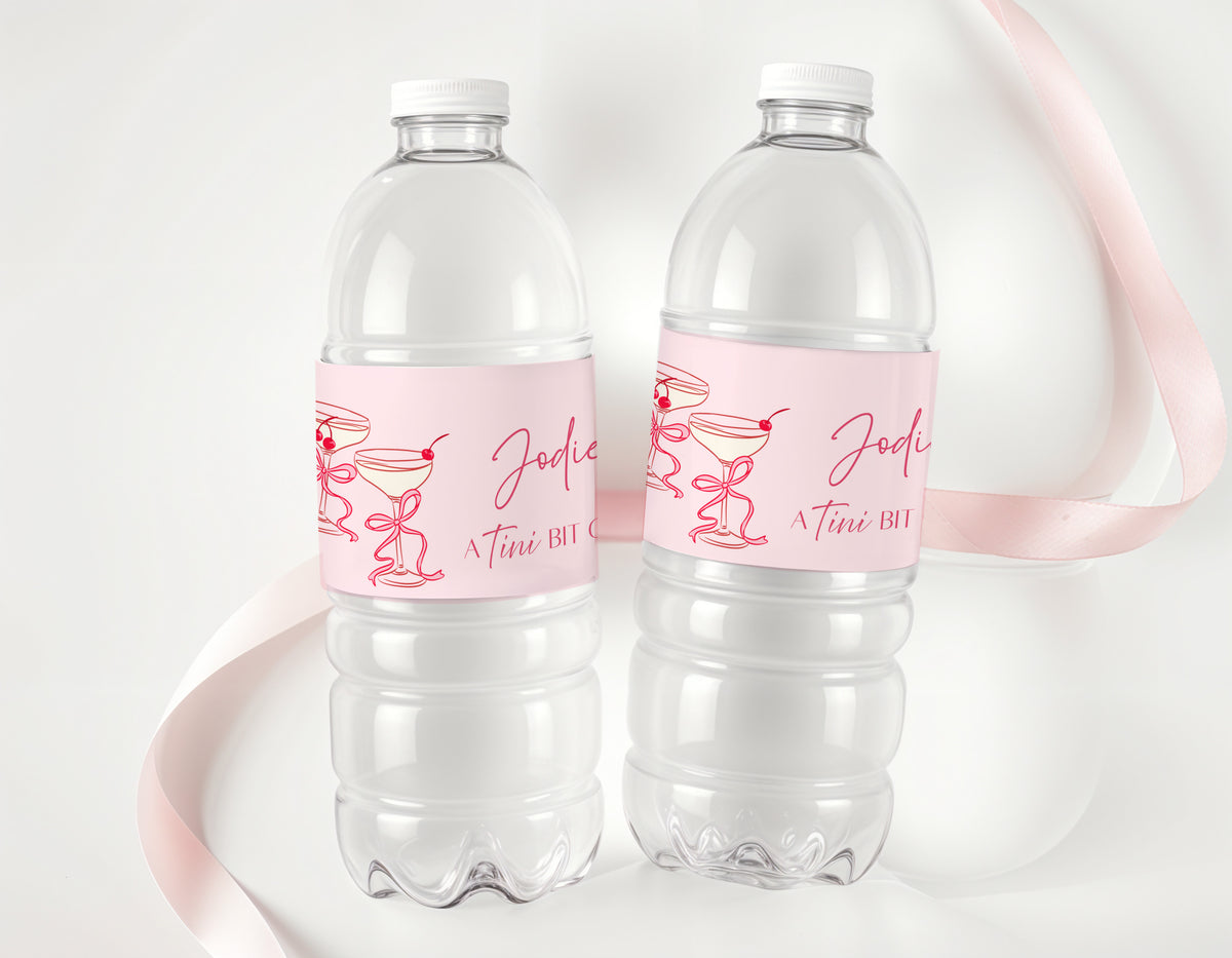 Tini Bit Older Pink Martini Personalised Water Bottle Labels