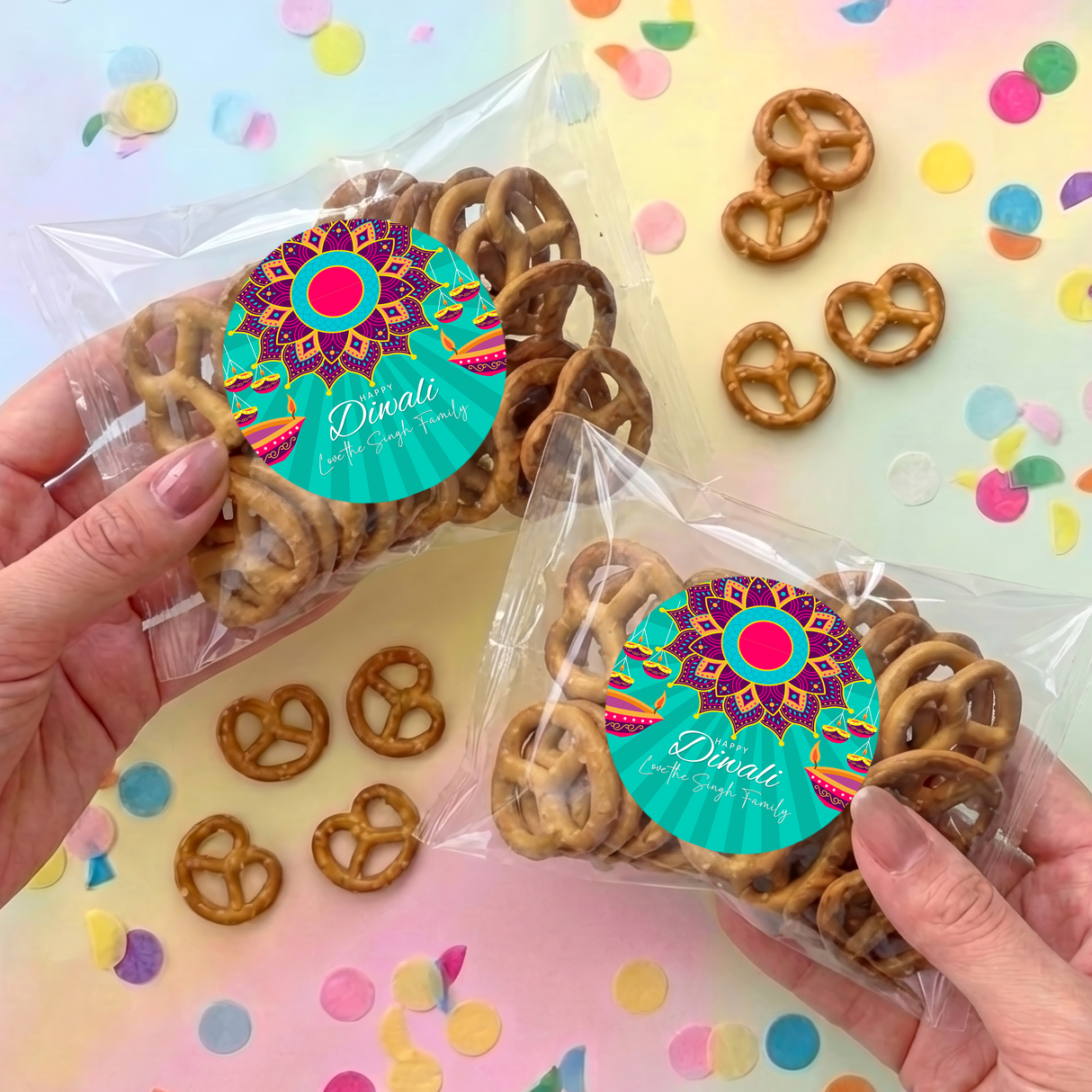 Bright Diwali Personalised Pretzel Bag