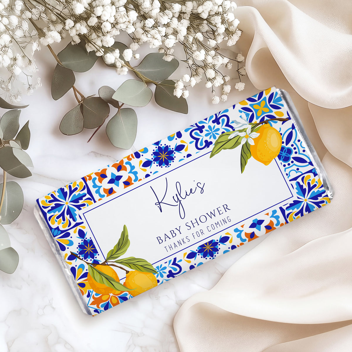 Amalfi Lemons Baby Shower Personalised Chocolate Bars