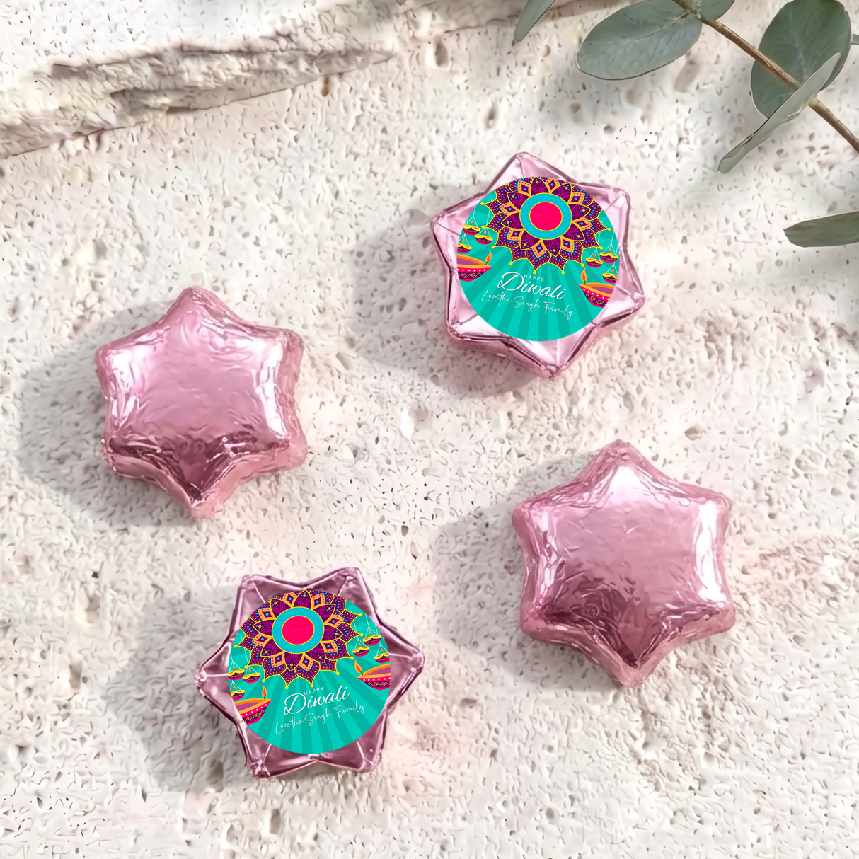 Bright Diwali Personalised Foil Covered Chocolate Stars