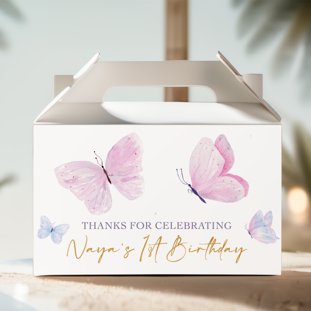 Pretty Butterfly Theme Personalised Gable Favour Box