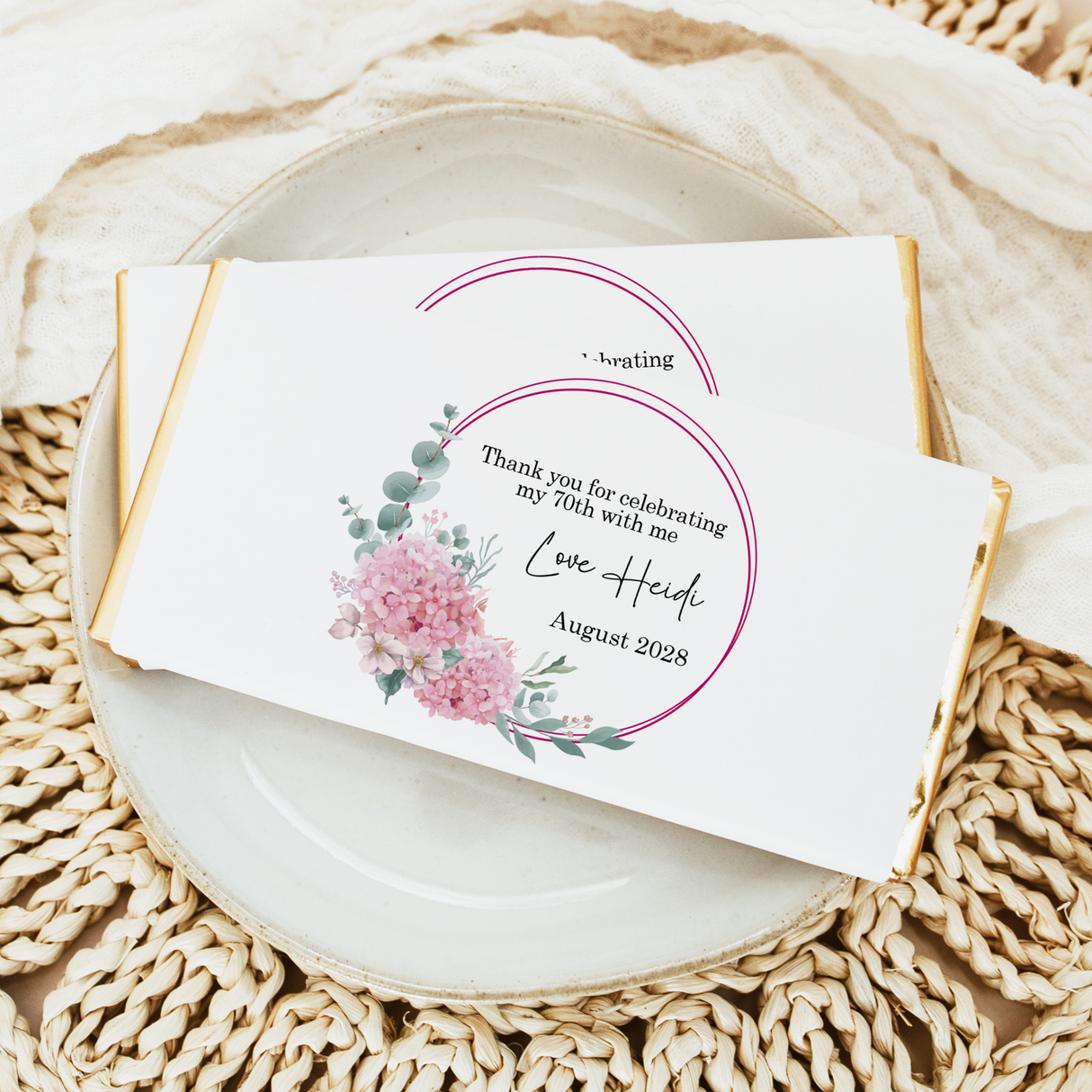 Pink Floral Circle 70th Birthday Chocolate Bar