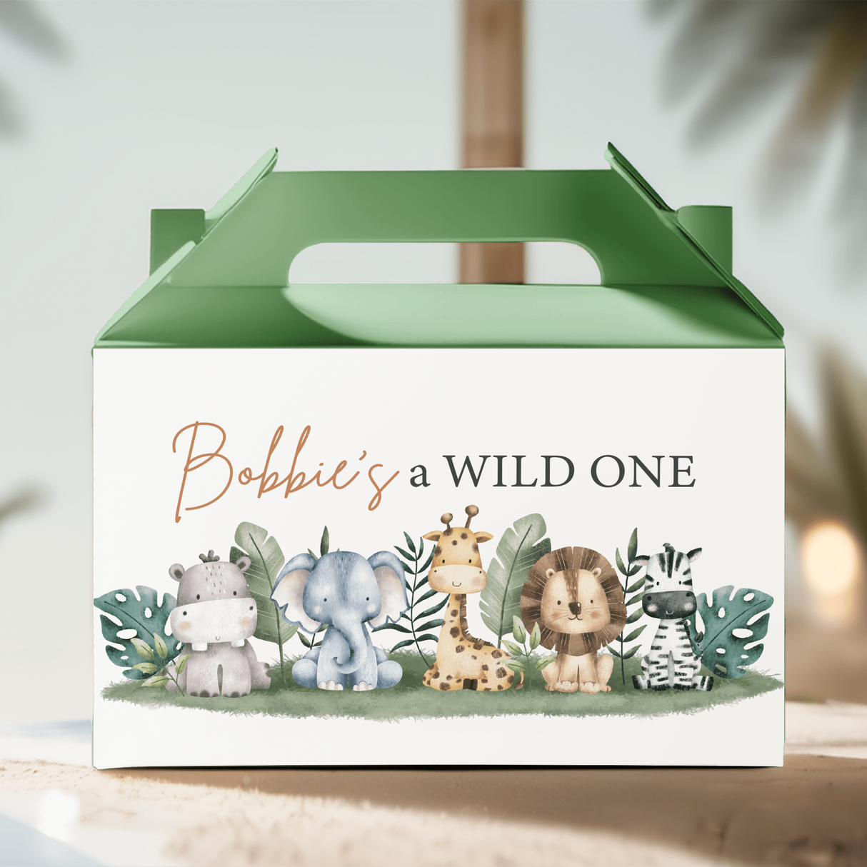 Safari Wild One Birthday Personalised Gable Favour Box