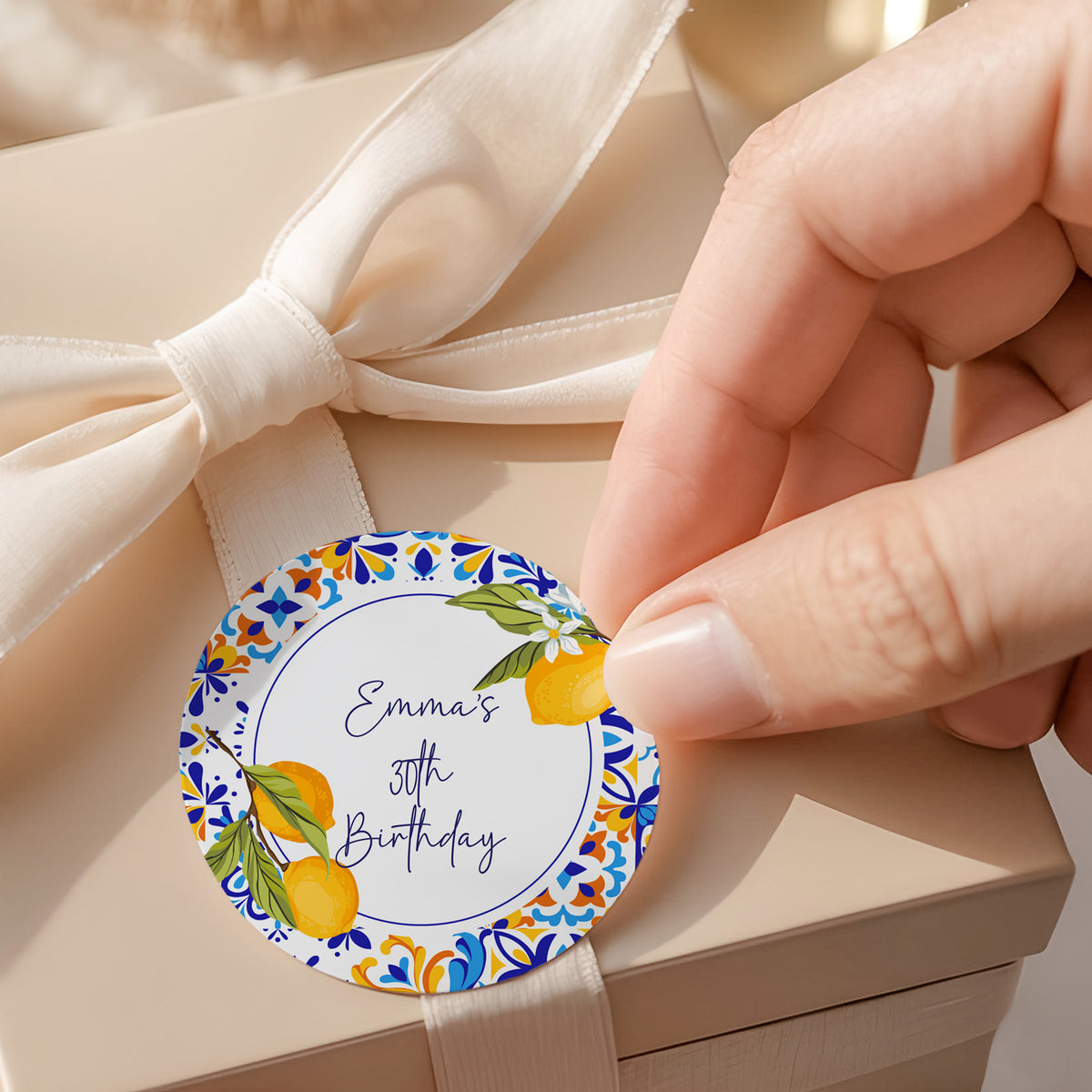 Amalfi Lemons 30th Birthday Round Printed Labels