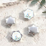 Silver foil star chocolates with Peter Rabbit baby shower label, set of 4