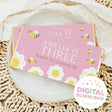Pink bee themed chocolate bar wrapper with children text and bee icons