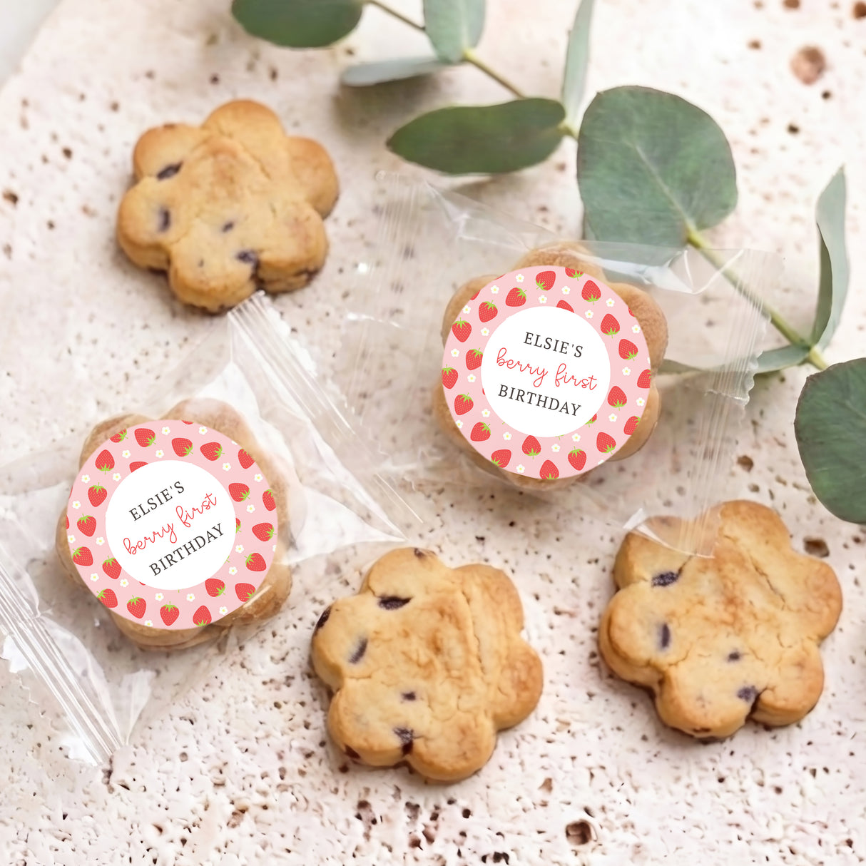 Berry First Birthday Personalised Bite Size Choc Chip Cookies