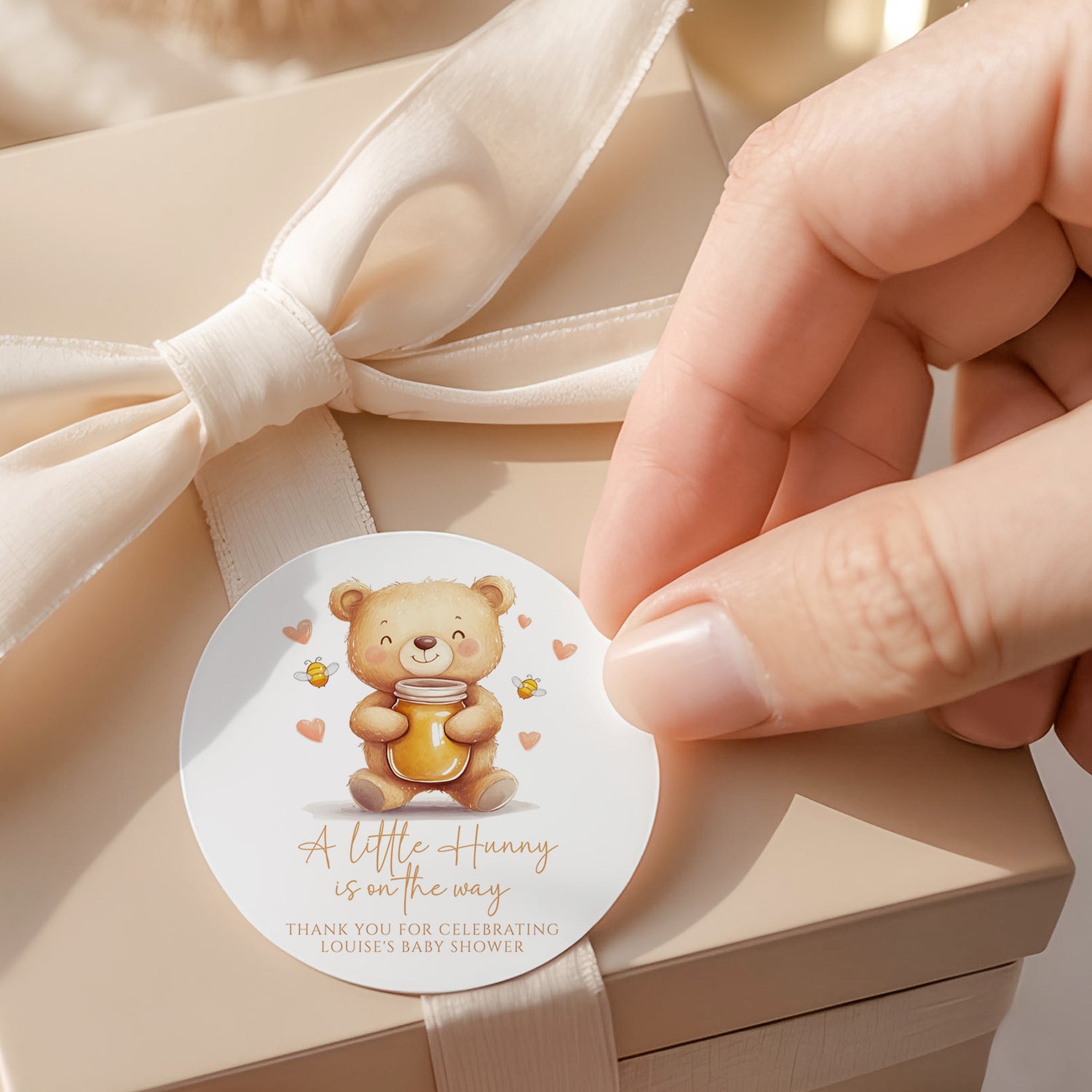 A Little Hunny Baby Shower Round Printed Labels
