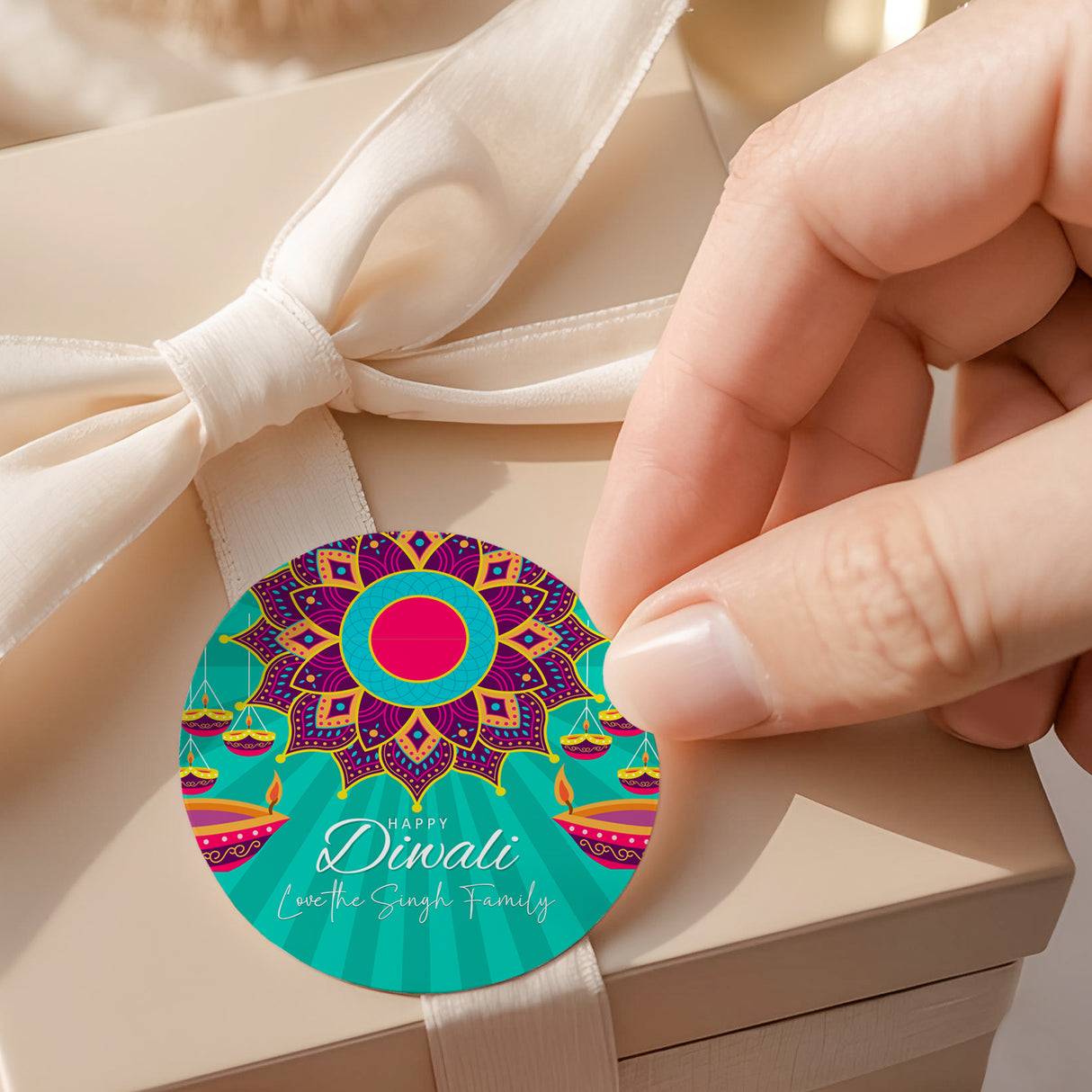Bright Diwali Round Printed Labels