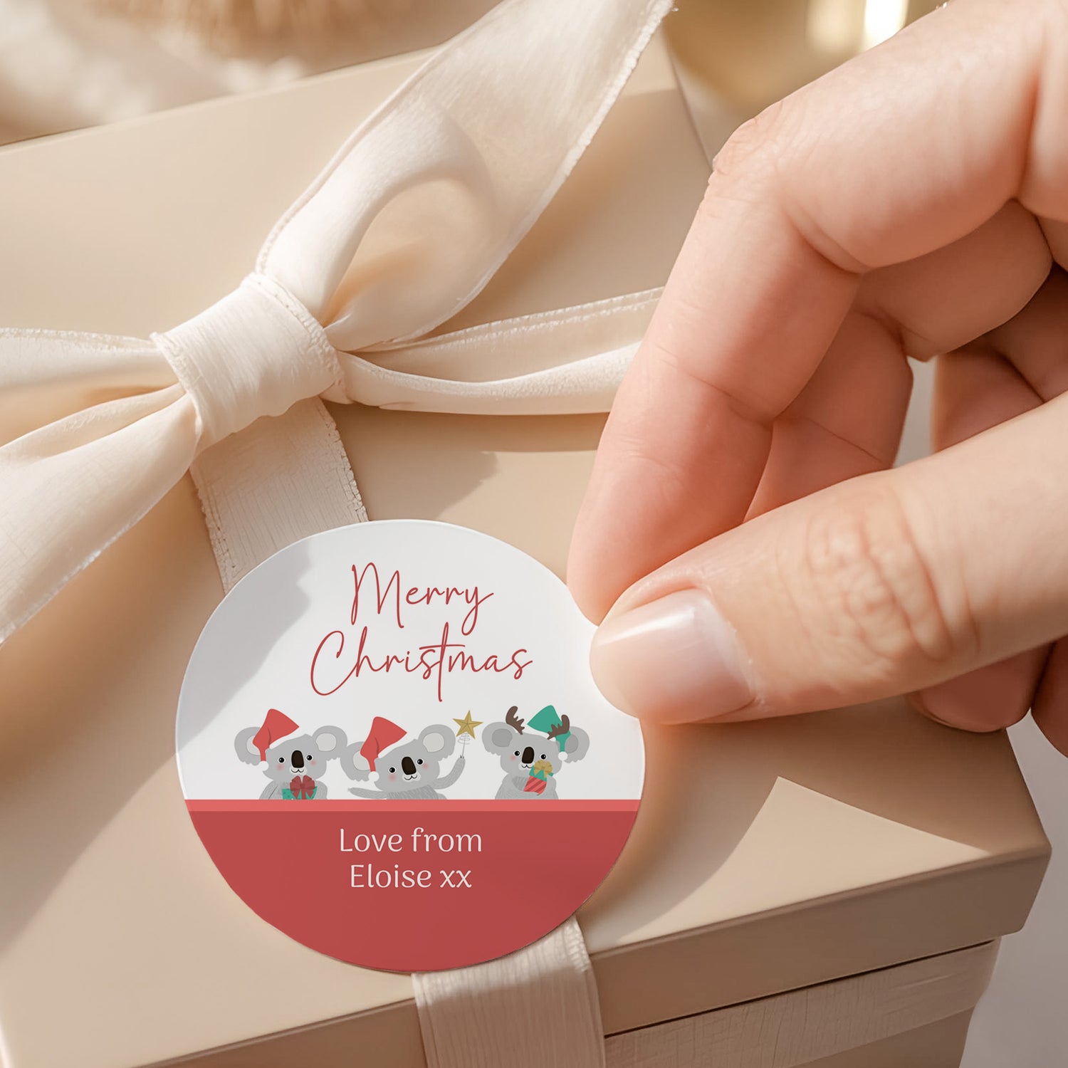 Christmas Koalas Round Printed Labels