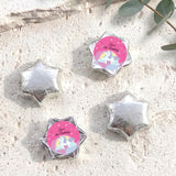 Silver star-shaped foil chocolate with “Zara’s 6th Birthday” unicorn rainbow label