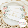 Printed chocolate bar wrapper with pink roses, green leaves, and thank-you bridal shower text