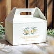 White confirmation favor gable box with floral cross, thank you text and personalization