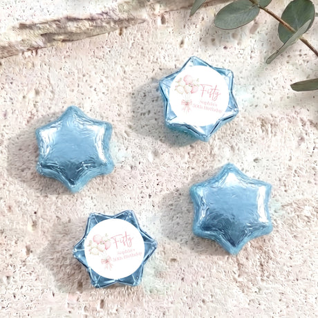 Balloons Bow 50th Birthday Personalised Foil Covered Chocolate Stars