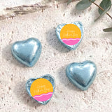 Personalised foil chocolate hearts, light blue, with Happy Mother's Day message