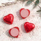 Personalised foil-covered chocolate hearts, red heart foil chocolates with personalized message labels