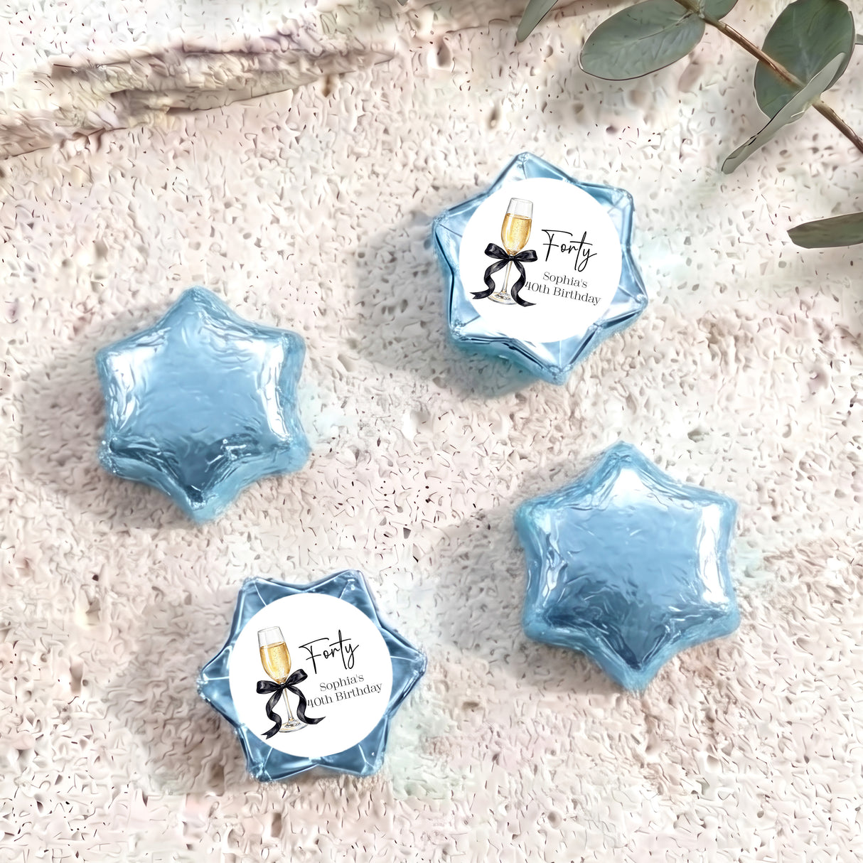 Champagne 40th Birthday Personalised Foil Covered Chocolate Stars
