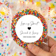 Personalised giant freckles treat bag with rainbow sprinkles and round love label