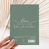 Sage green printed chocolate wrapper with Love script and thank-you text