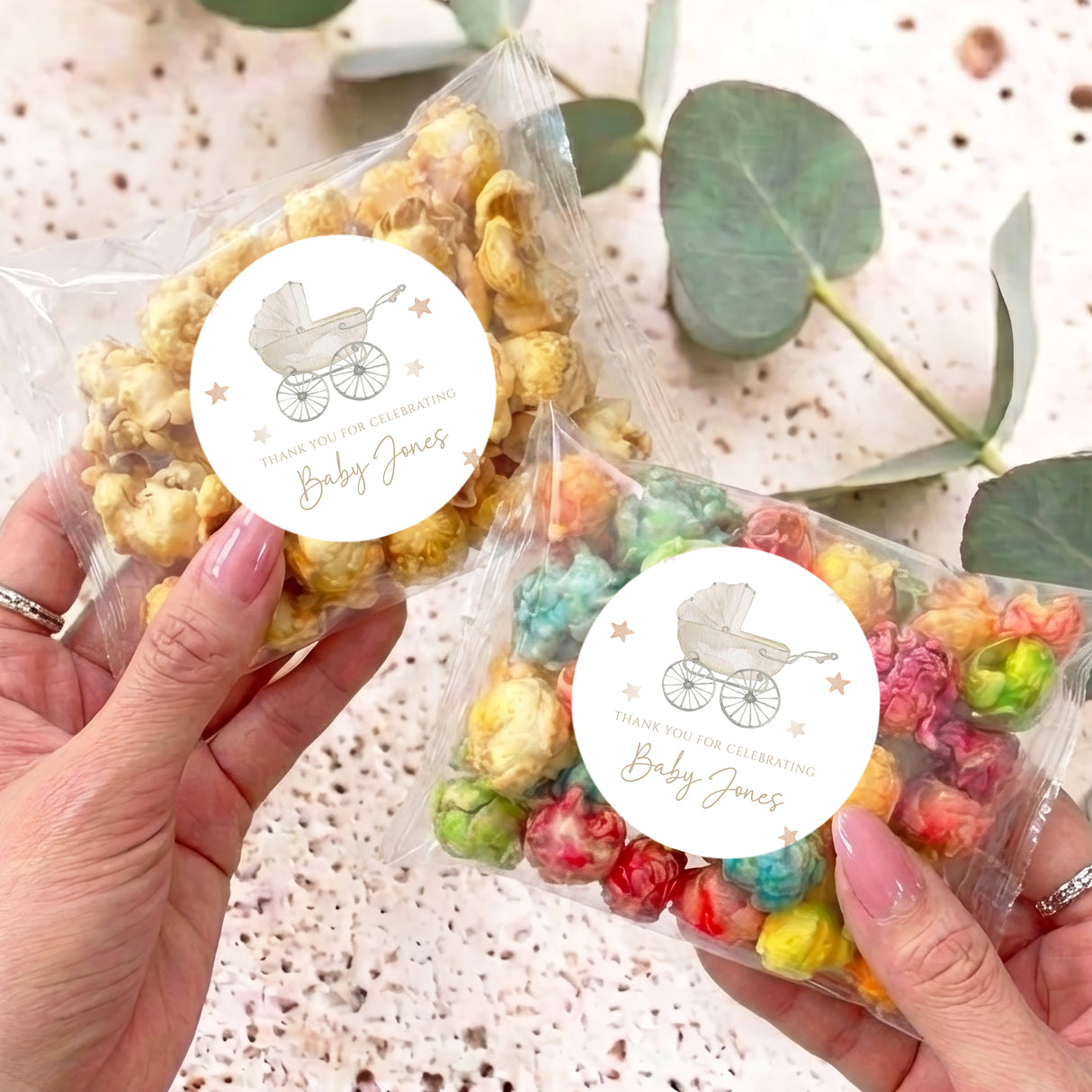 Gender Neutral Pram Baby Shower Personalised Popcorn Bag