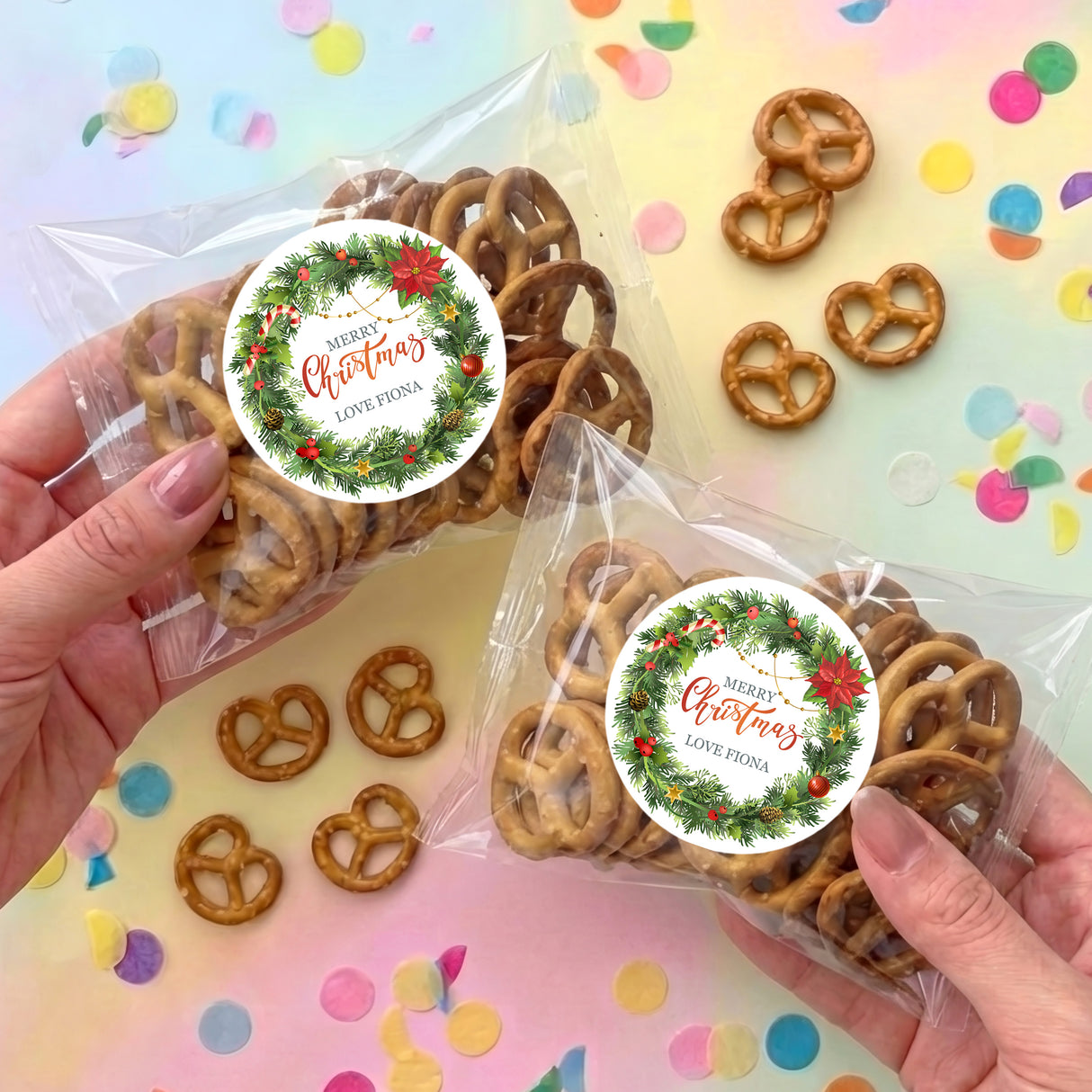 Christmas Wreath Personalised Pretzel Bag