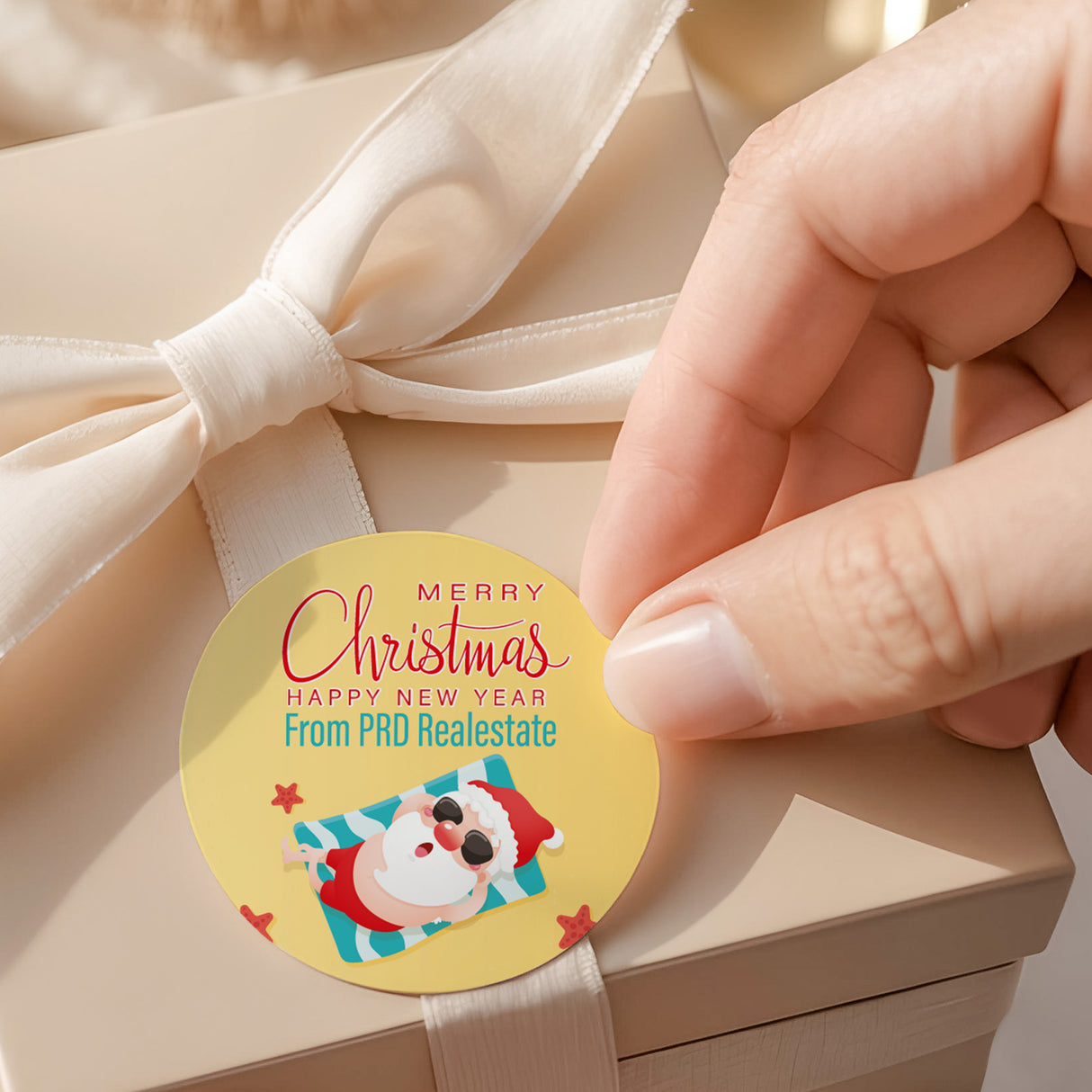 Sunbaking Santa Round Printed Labels