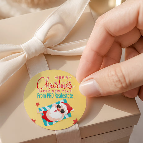 Sunbaking Santa Round Printed Labels