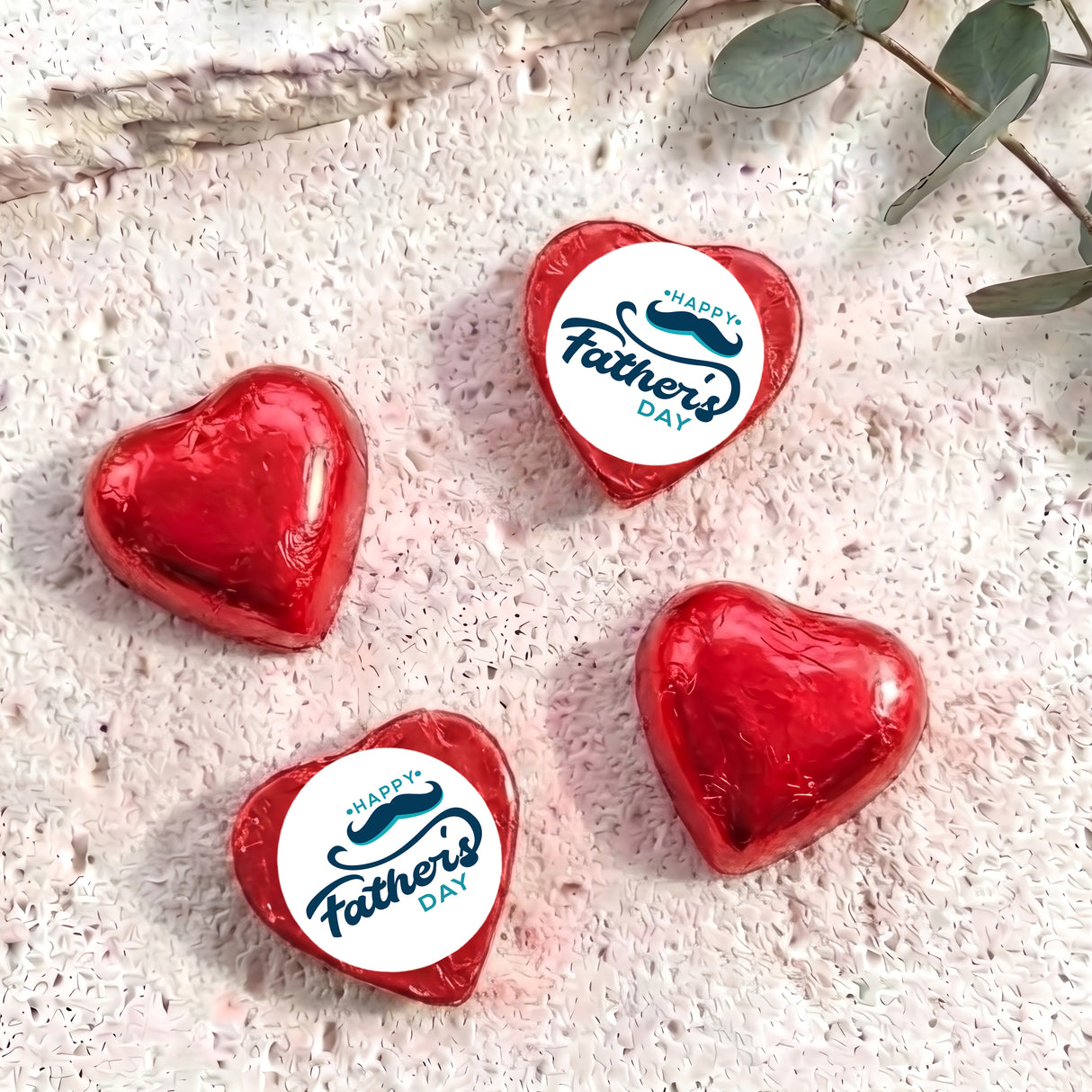 Moustache Fathers Day Personalised Foil Covered Chocolate Hearts