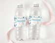 Personalised nautical birthday water bottle labels, Freddie turns 3, on clear plastic bottles