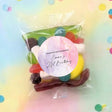 Personalised party mix lolly bag with circle label: Emma's 21st birthday