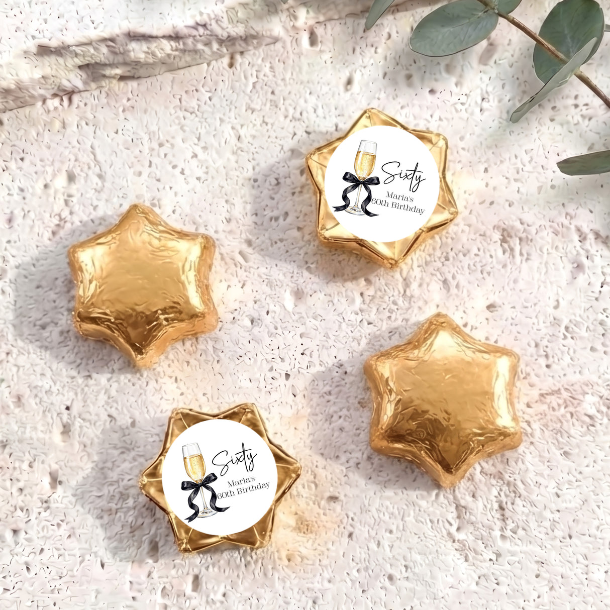 Champagne 60th Birthday Personalised Foil Covered Chocolate Stars