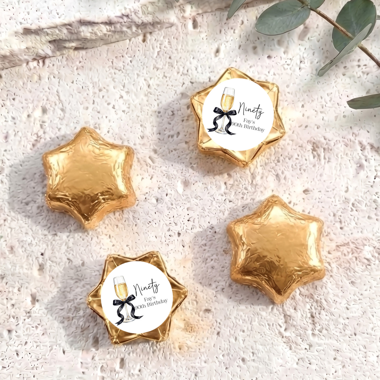 Champagne 90th Birthday Personalised Foil Covered Chocolate Stars