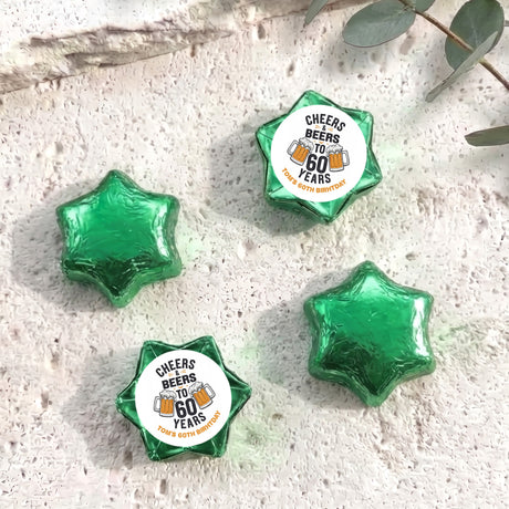 Cheers Beers 60th Birthday Personalised Foil Covered Chocolate Stars