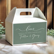 Sage green wedding favor gable box with handle window, 'Love' and 'Thank you' text