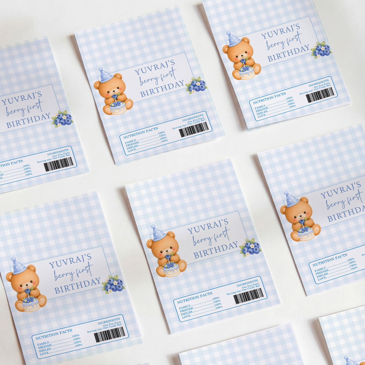 Blue Berry First Birthday Chocolate Wrapper DIY Mockup